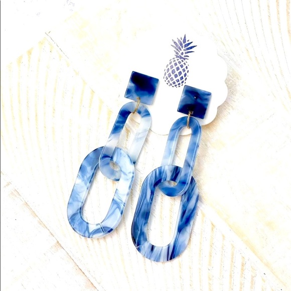 Prep Obsessed Jewelry - Blue Marble Acrylic Link Dangle Earrings